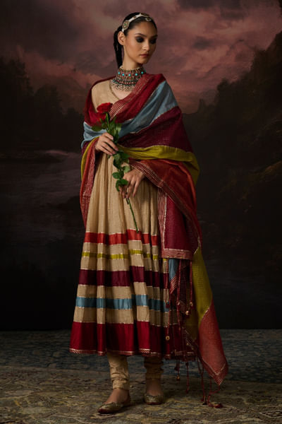 Multicolor handwoven and embroidered kurta
