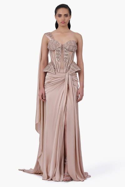 Haze champagne chiffon draped skirt