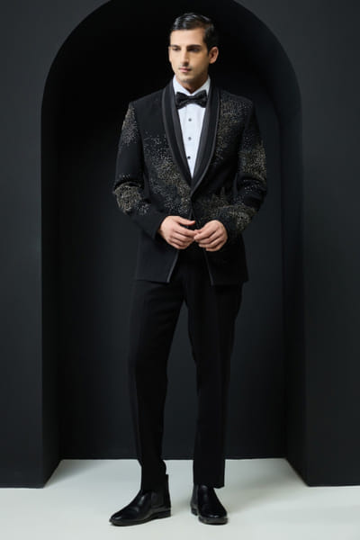 Sarab Khanijou Black sequin embellished tuxedo set SARAMAY26D245359