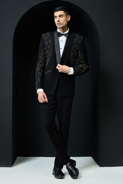 Sarab Khanijou Black pearl encrusted tuxedo set SARAMAY26D245360