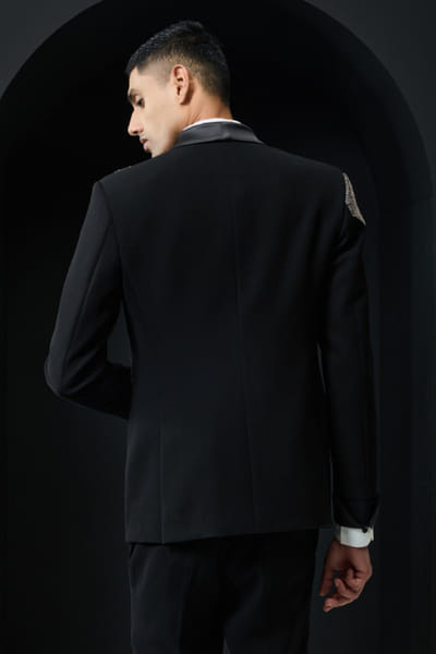 Sarab Khanijou Black zari embroidered tuxedo set SARAMAY26D245361