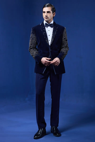 Sarab Khanijou Navy blue sequin embroidered tuxedo set SARAMAY26D245363