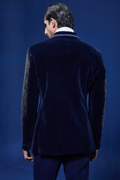 Sarab Khanijou Navy blue sequin embroidered tuxedo set SARAMAY26D245363