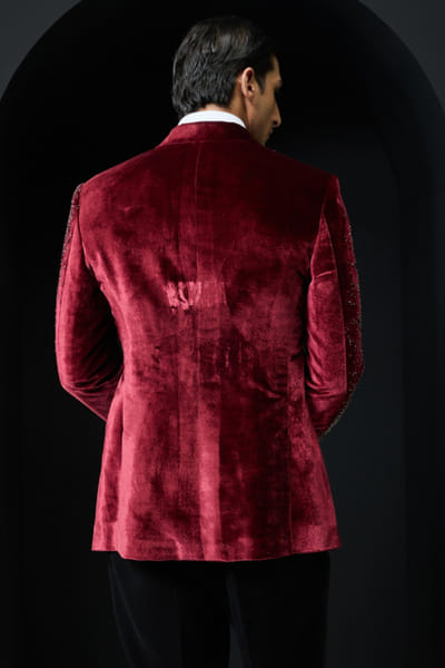 Sarab Khanijou Wine crystal embellished tuxedo set SARAMAY26D245364