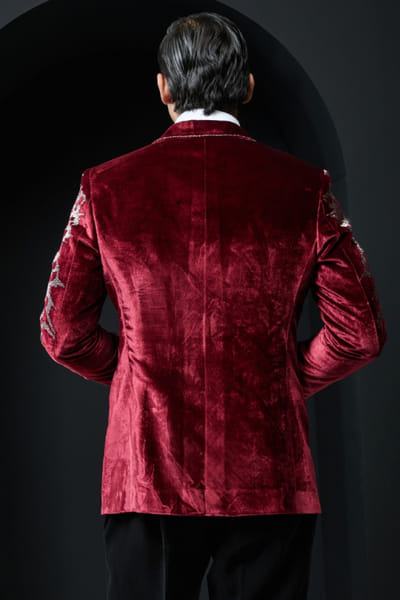 Sarab Khanijou Wine cutdana embroidered tuxedo set SARAMAY26D245367