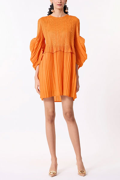 Orange pleated mini dress