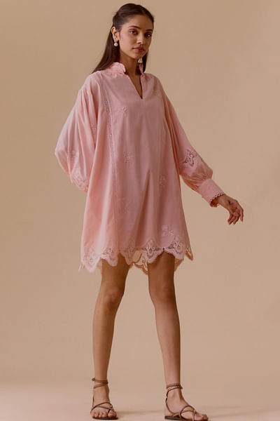 Pink floral embroidered dress