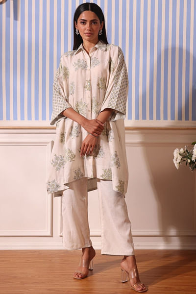 Ivory floral embroidered co-ord set