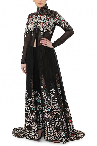Black sheer embroidered jacket and pants