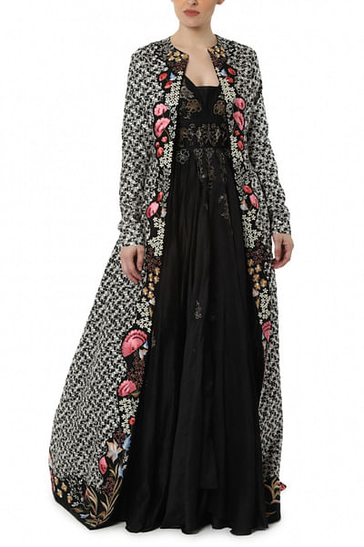 Black printed jacket and dress