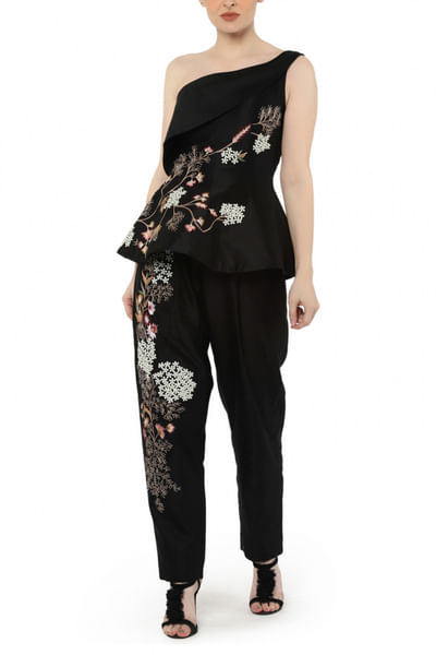 Black embroidered corset and pants