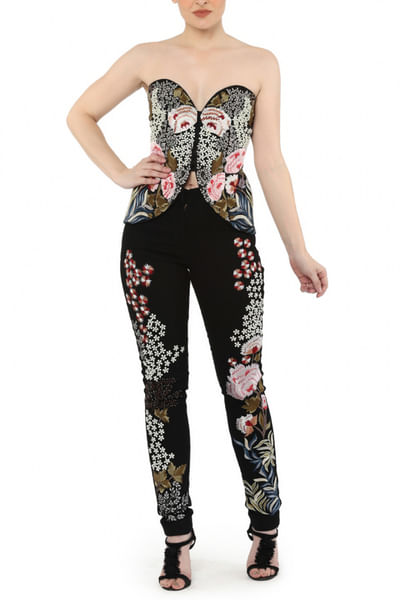 Black embroidered corset and pants
