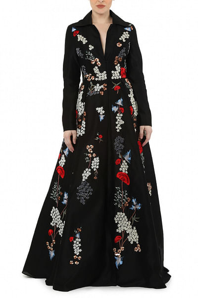 Black embroidered jacket gown