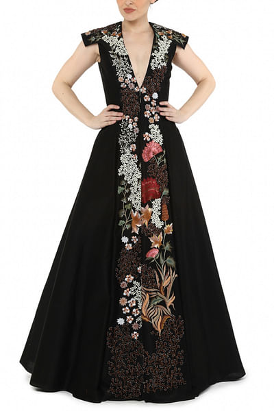 Black embroidered gown