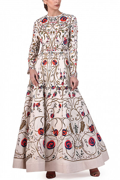 Flared cotton silk jacket with zari embroidery