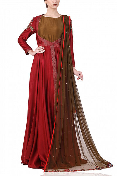 Angrakha style dress, embellished inner and dupatta