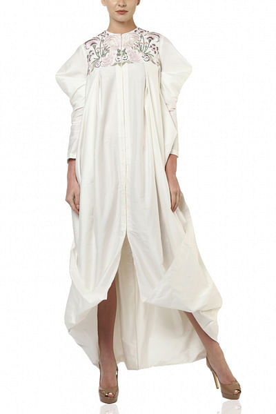 White draped midi dress