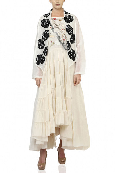 Off white embroidered dress and long jacket