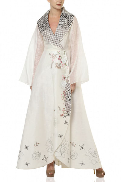 Offwhite embroidered jacket dress