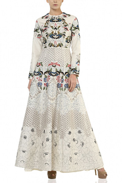 Offwhite floral embroidered gown