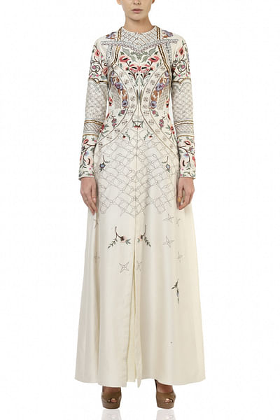 Offwhite paneled embroidered gown