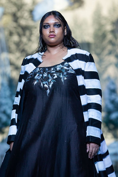 Black block printed jacket