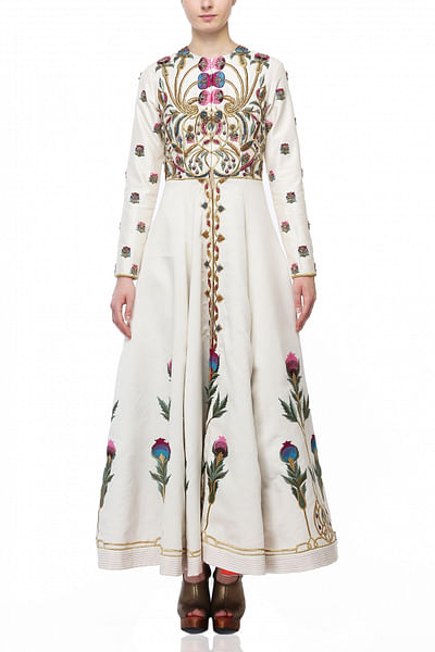 Front-open, embroidered gown