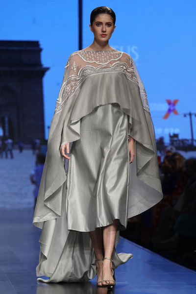 Pale grey silk kaftan dress