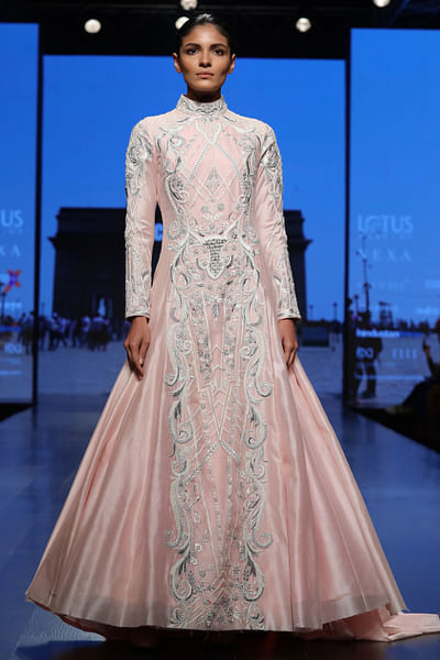 Blush pink embroidered gown