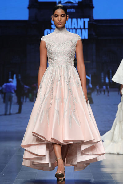 Pink tea length gown