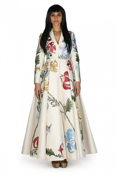 Ivory embroidered jacket gown