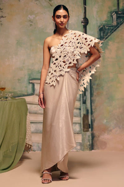 White cutwork corset skirt set