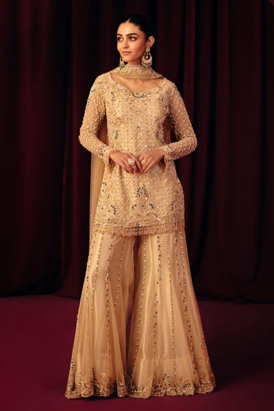 Gold sequin embroidered sharara set