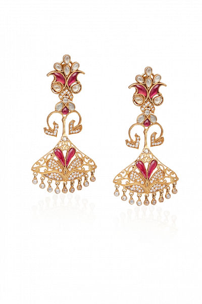 Gold and pink kundan earrings