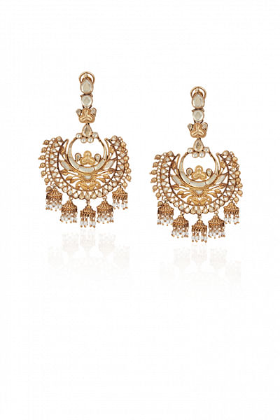 Gold kundan chandbali earrings