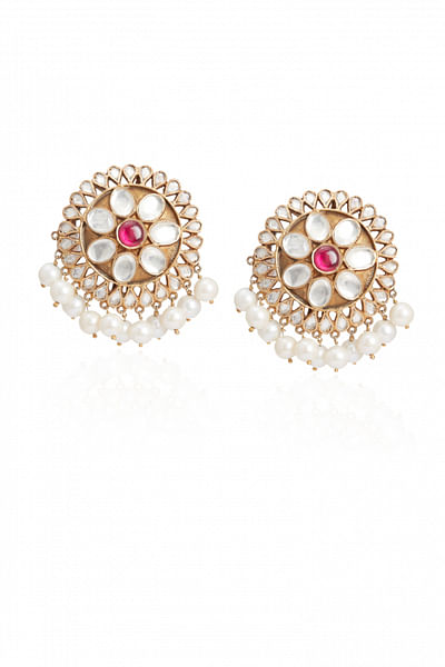 Pearl and kundan floral studs