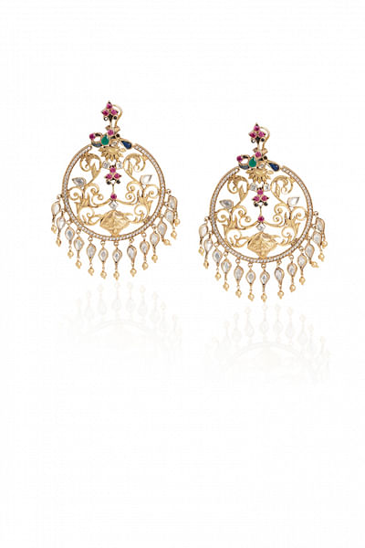 Gold handcrafted chandbali earrings