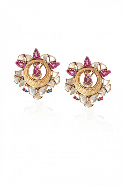 Floral ruby and kundan earrings