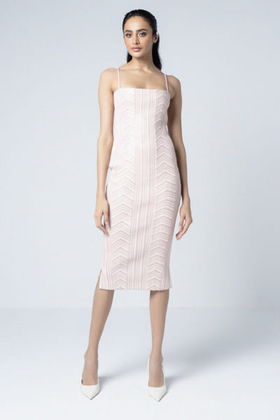 Pink almond hand embroidered bodycon dress