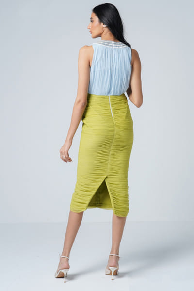 Sameer Madan Neon green and powder blue bodycon dress SAMAPR26D141803