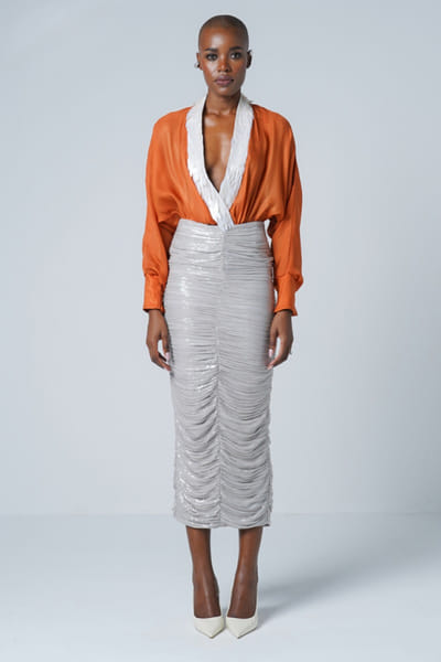 Brown sequin hand embroidered bodysuit