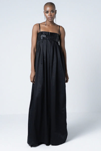 Black glass bead embroidered maxi dress