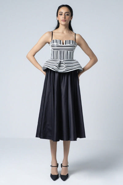 Sameer Madan Black and white striped faux leather dress SAMAPR26D141810