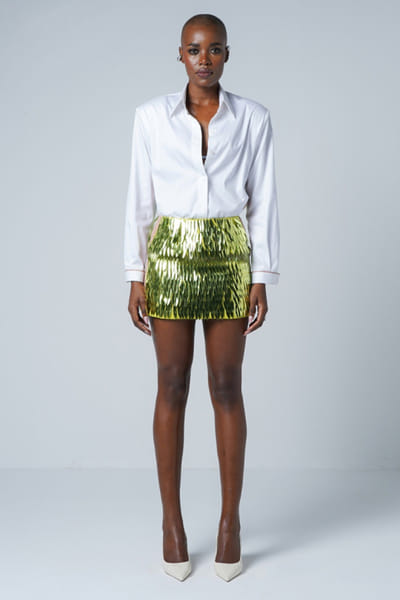 Neon green sequin embellished mini skirt