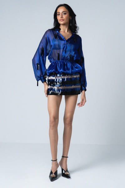 Electric blue sequin embellished mini skirt