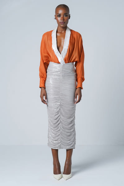 Grey sequinned and ruched skirt