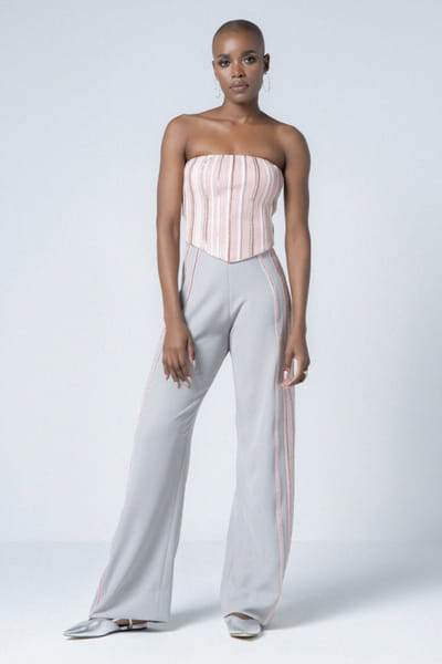 Flamingo pink striped faux leather top