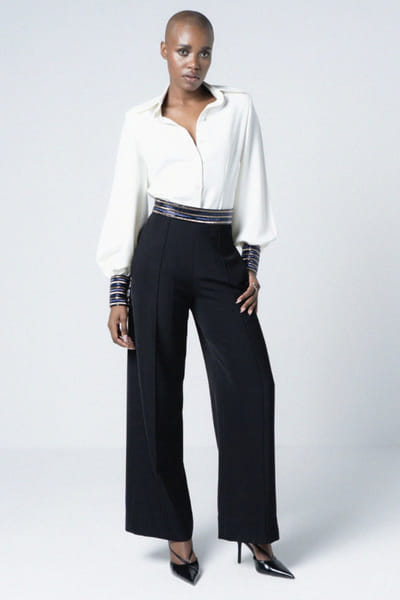 Black embellished wide-leg trousers