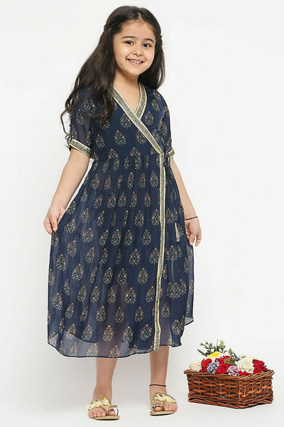 Blue mughal printed dress