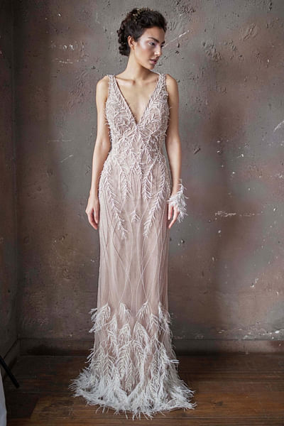 White pearl embroidered gown